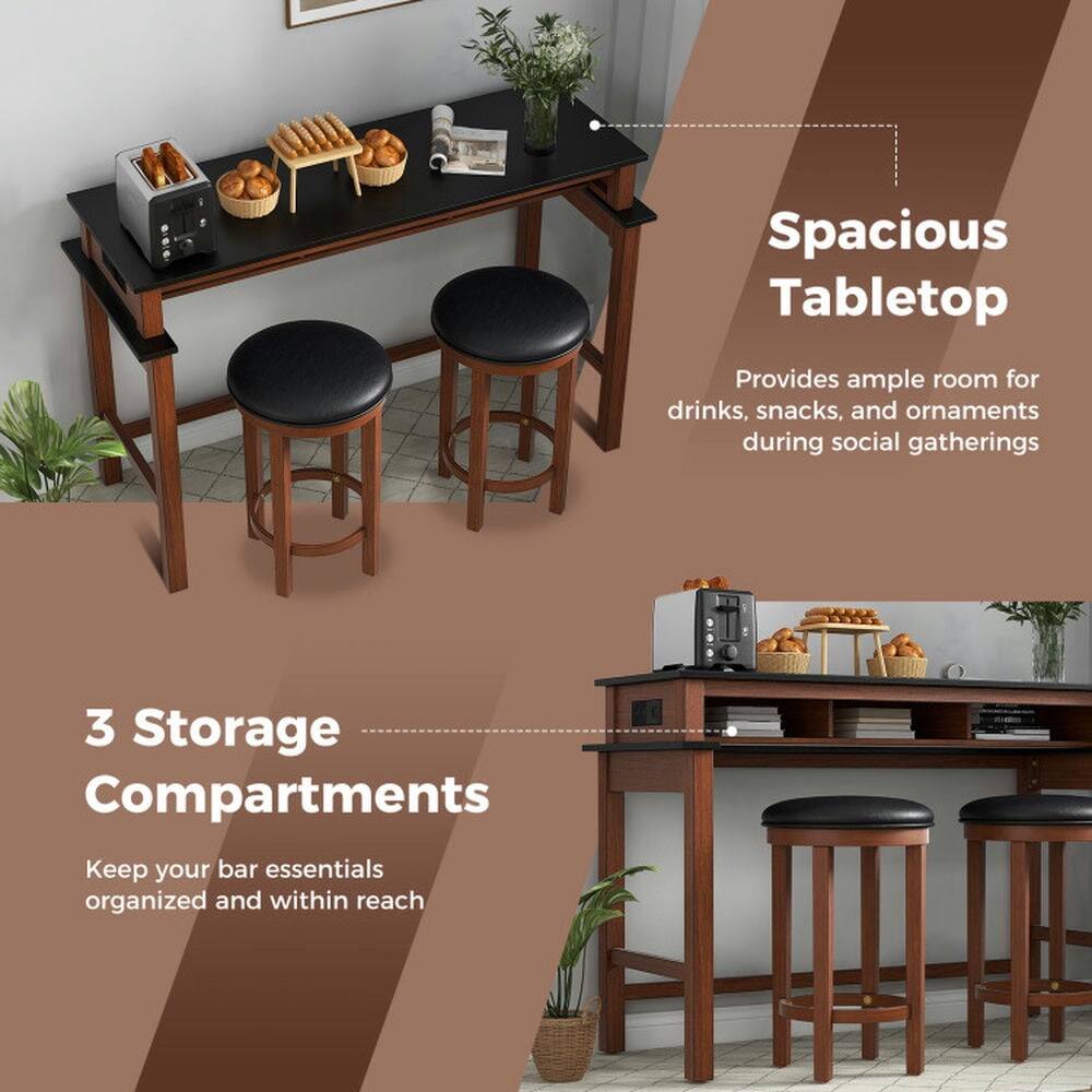 Spacious Tabletop  
Provides ample room for drinks, snacks, and ornaments during social gatherings

3 Storage Compartments  
Keep your bar essentials organized and within reach