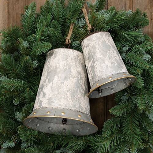 Angle. BreeBe - 2/Set Distressed Graywashed Metal Bells - Grey.