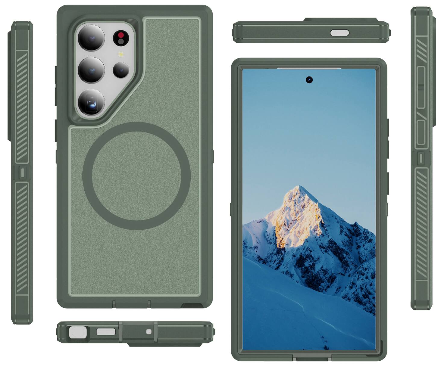 Alt View 8. Nakedcellphone - Tough Case for Samsung Galaxy S25 Ultra 5G Phone - Dual Layer, Anti-Fingerprint, Compatible with MagSafe - Green.