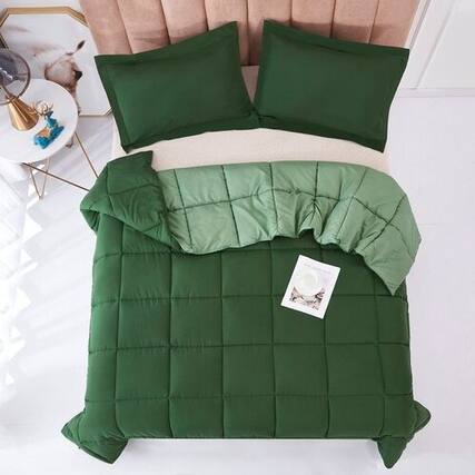Front. Hivvago - Twin/Twin XL Traditional Microfiber Reversible 3 Piece Comforter Set in Green - Green.
