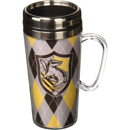 Front. Spoontiques - Spoontiques Harry Potter Hufflepuff Double Walled Stainless and Acrylic Insulated Travel Mug 14 ounce - Multicolor.
