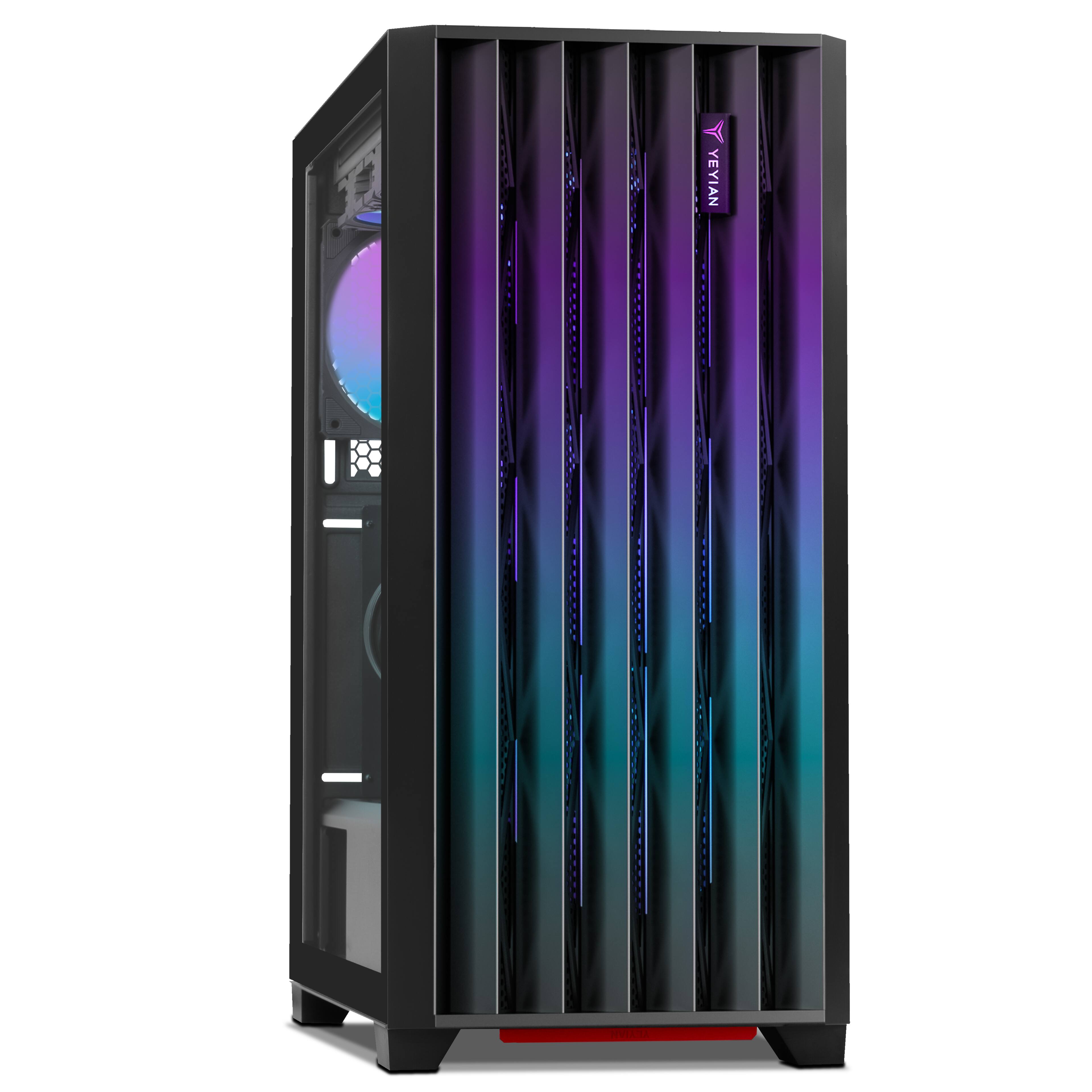 Angle. YEYIAN - Yeyian Phoenix Gaming PC - Intel Ultra 7 265KF, RTX 5070 Ti, 32GB DDR5, 2TB SSD, AI, RGB, 240mm AIO - YPI-PM265YC-57T1N - Black.