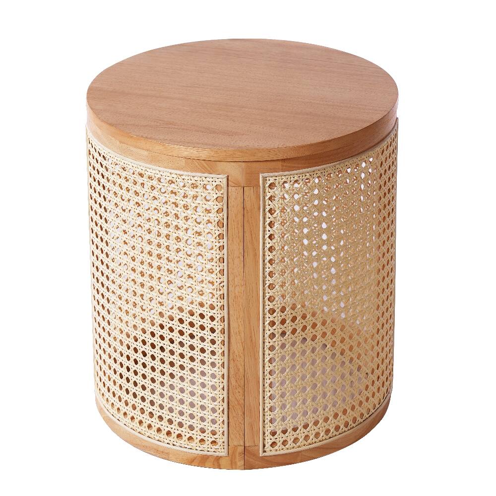 Alt View 1. Loheer - Loheer Rubber Wood Side Table Natural Color Round End Table Compact Nightstand Minimalist Accent Table - Natural.