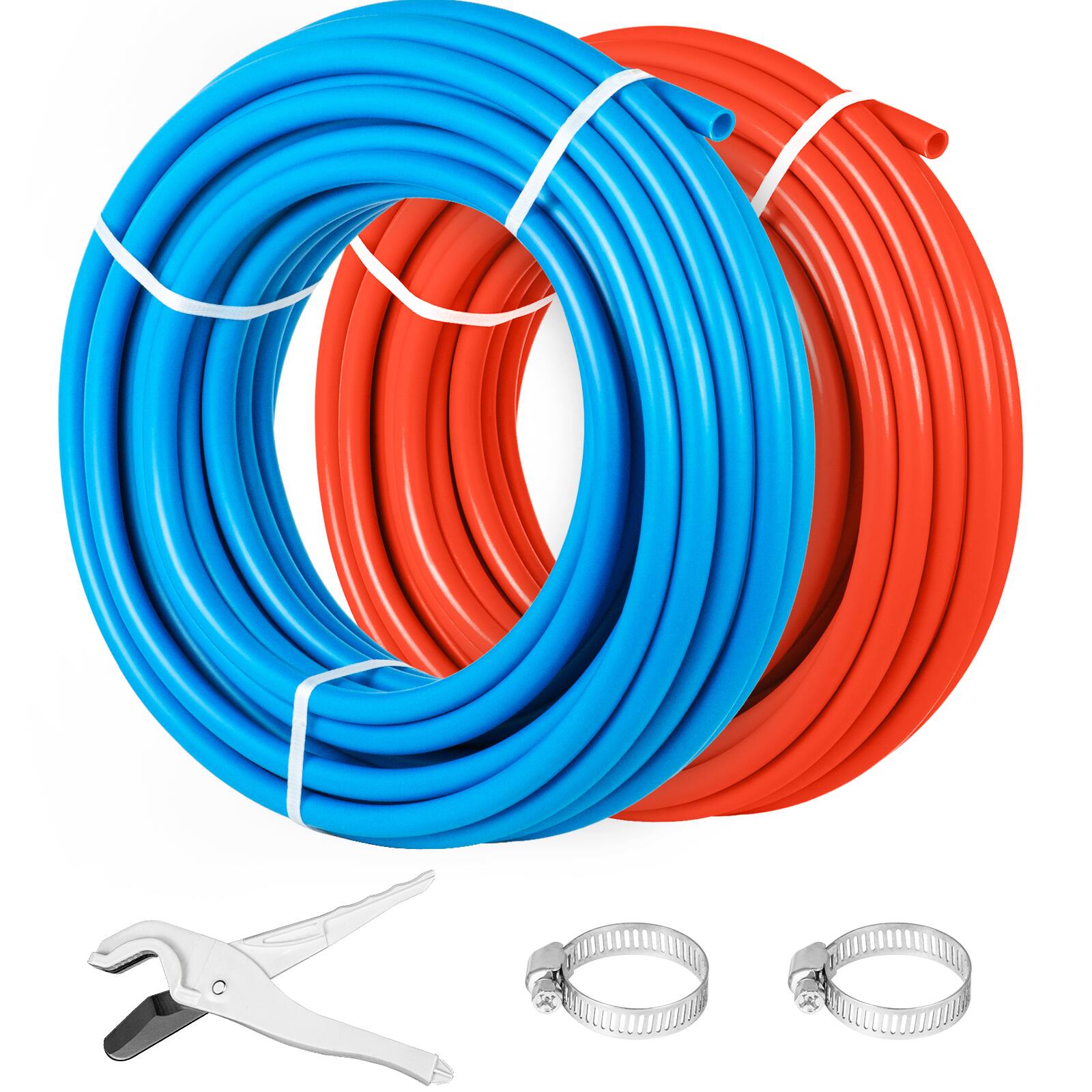 Front. VEVOR - 2 Rolls of 1/2" x 100ft, Non-Oxygen Barrier Flexible Pipe Tubing, Red&Blue for Hydronic Radiant Heat Floor EVOH - Red & Blue.