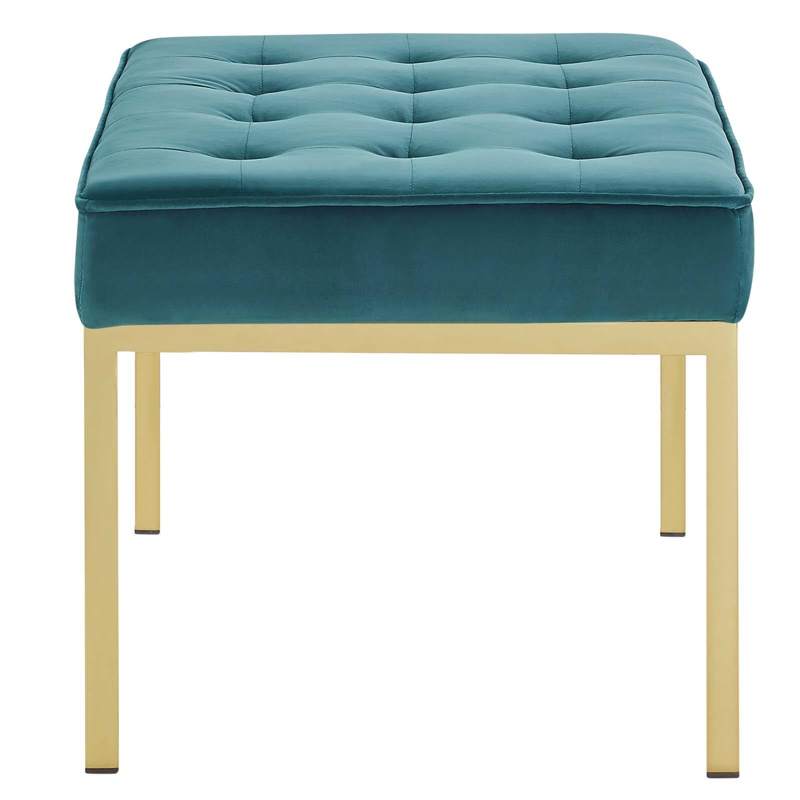 Back. Modway - Loft Gold Stainless Steel Leg Medium Performance Velvet Bench by Modway - Gold Teal.