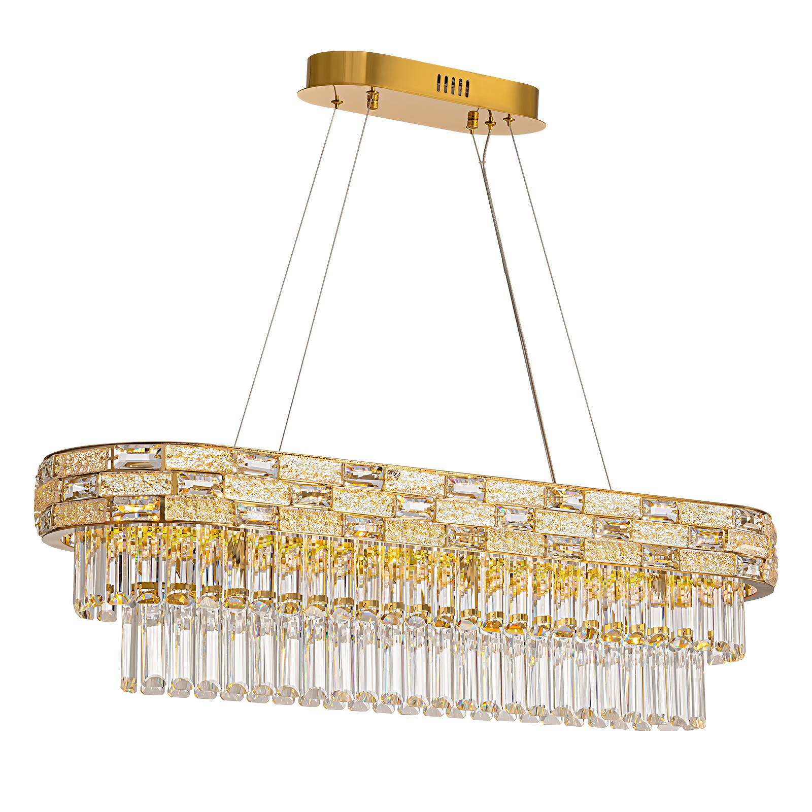 Alt View 9. Siljoy - 35.4 Inch 5-Tier Gold Crystal Chandelier Dimmable LED Rectangular Pendant Light for Dining Room and Kitchen Island - Gold.