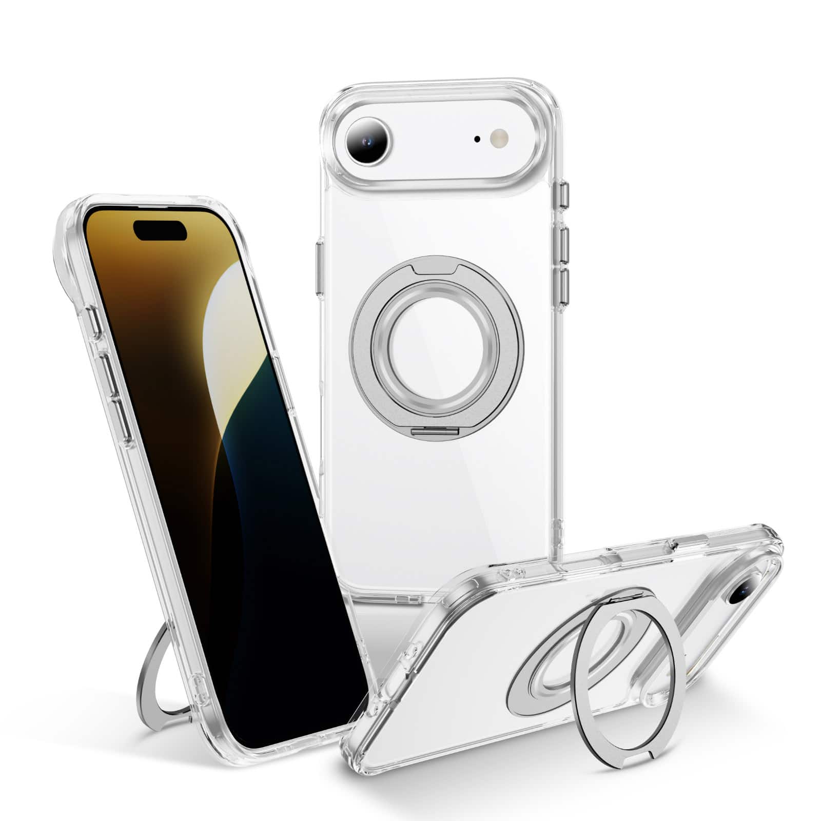 Alpha Digital - Full Protective iPhone 17Air Case w/ Magnetic Rotatable Ring Stand- Soft Flex, Anti-Drop/Fingerprint -360 shockproof - Clear