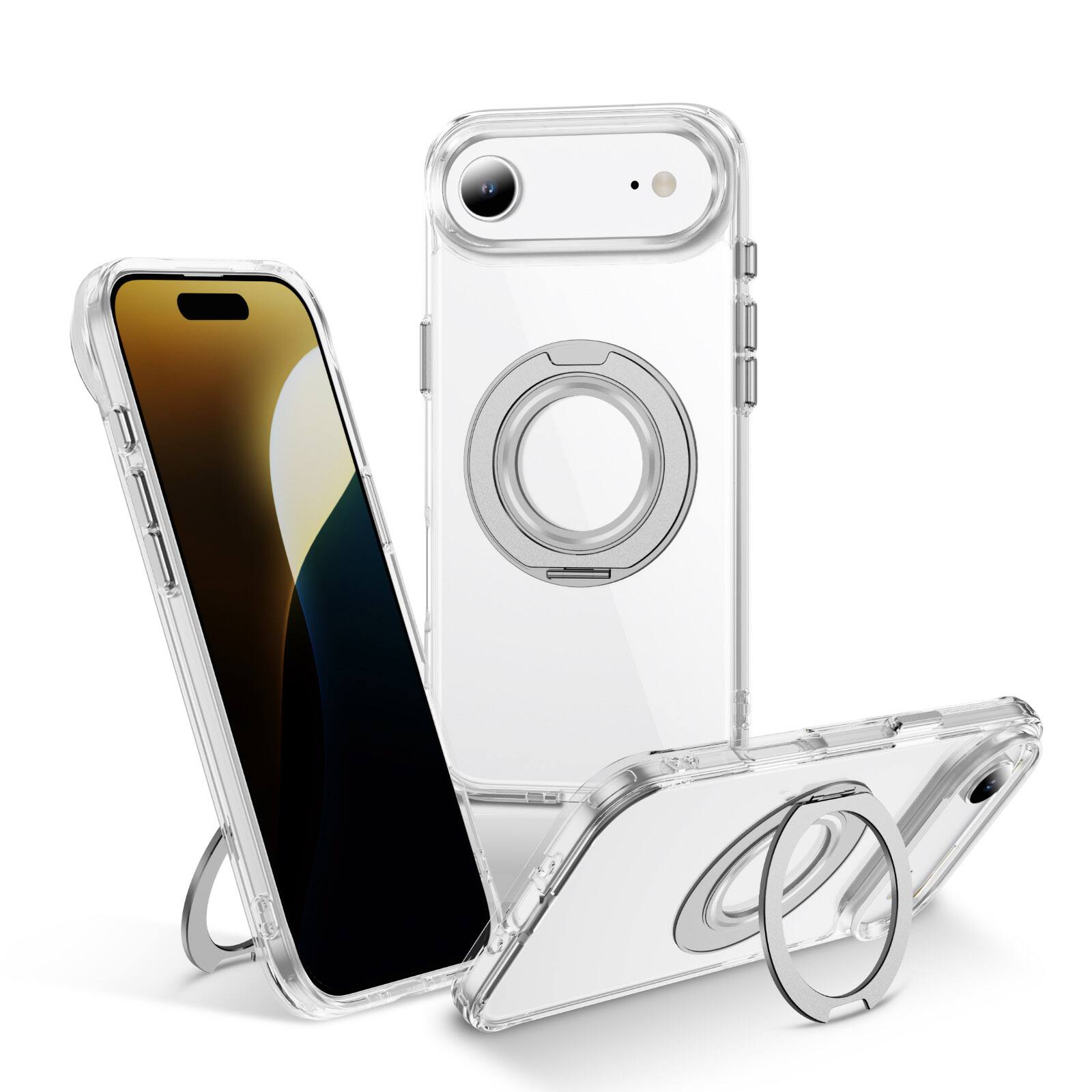 Front. Alpha Digital - Full Protective iPhone 17Air Case w/ Magnetic Rotatable Ring Stand- Soft Flex, Anti-Drop/Fingerprint -360 shockproof - CLEAR.