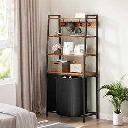 Furnulem - Space saving Laundry Hamper With 4 Tiers Shelf Multi functional Laundry Organizer - Brown