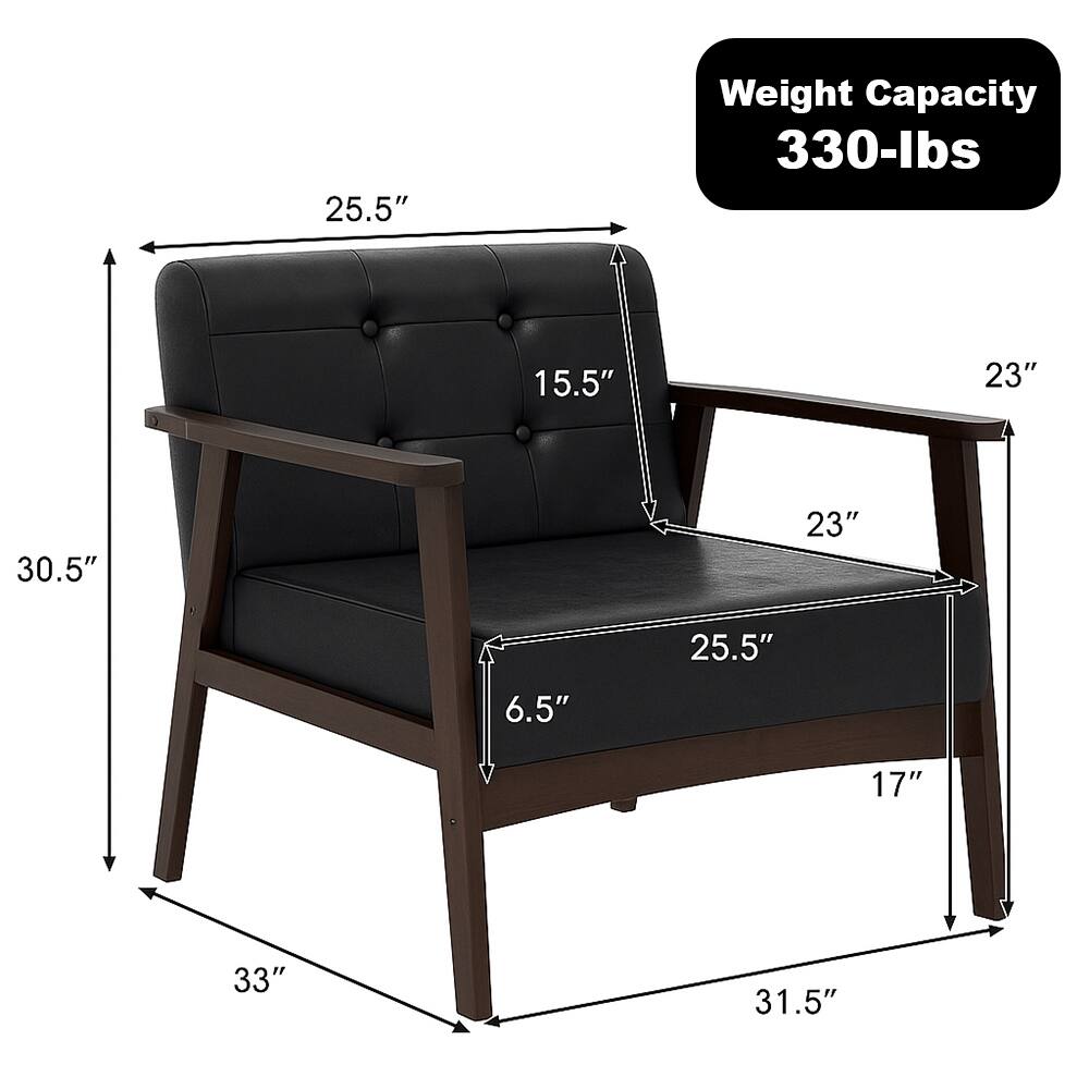 Weight Capacity: 330-lbs

Dimensions:
- Height: 33"
- Width: 31.5"
- Depth: 30.5"
- Seat Height: 17"
- Seat Depth: 25.5"
- Armrest Height: 25.5"
- Armrest Width: 23"
- Back Height: 25.5"
- Back Width: 15.5"
- Leg Height: 6.5"