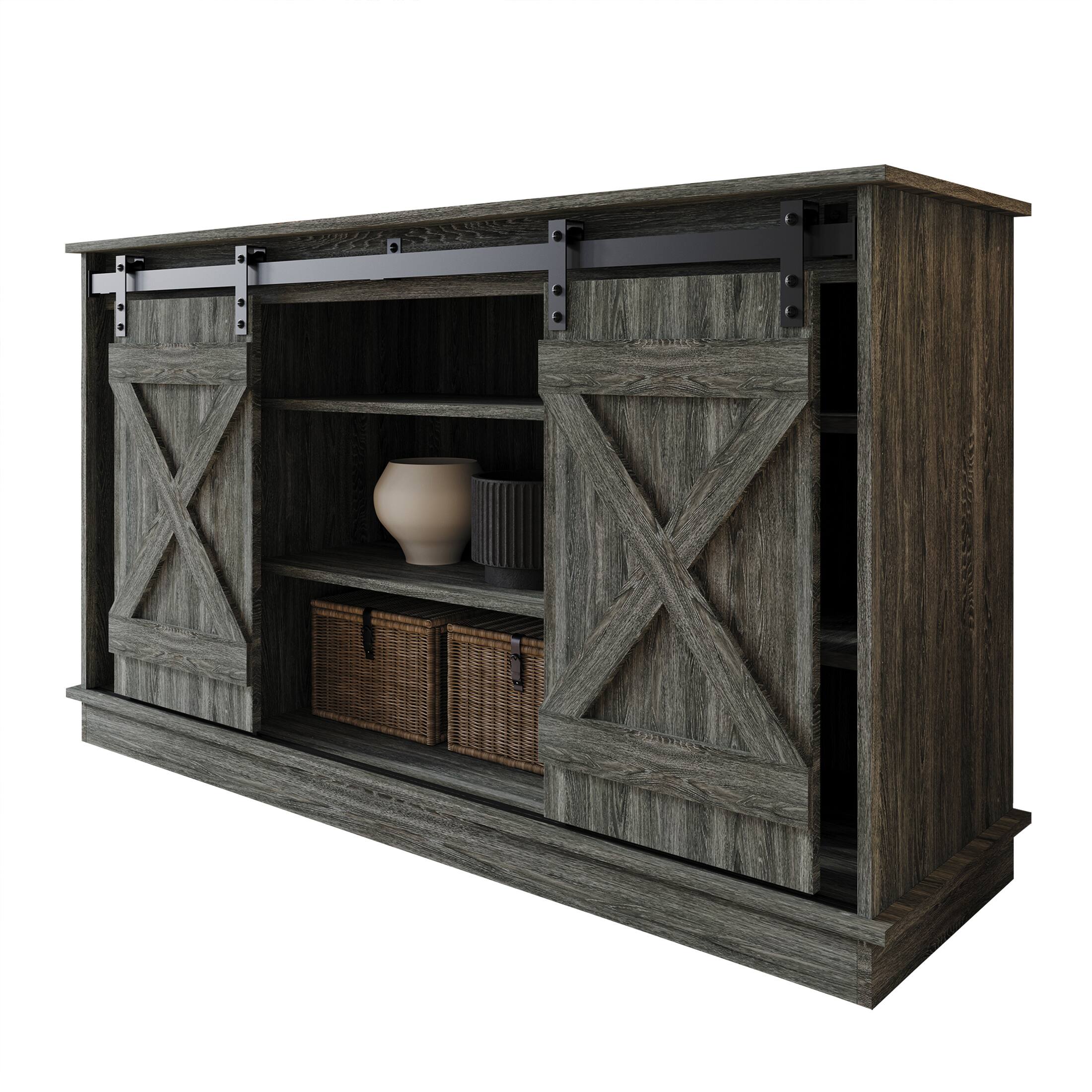 Alt View 1. ChaletPosh - Vintage-Inspired TV Stand Console with Sliding Barn Doors, Dark Grey - Dark Grey.