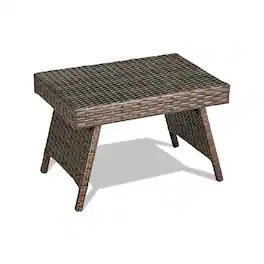 Kadyn - Indoor Outdoor Small PE Rattan Square Side/End Table with Slatted Tabletop , Patio Coffee Bistro Table - Brown