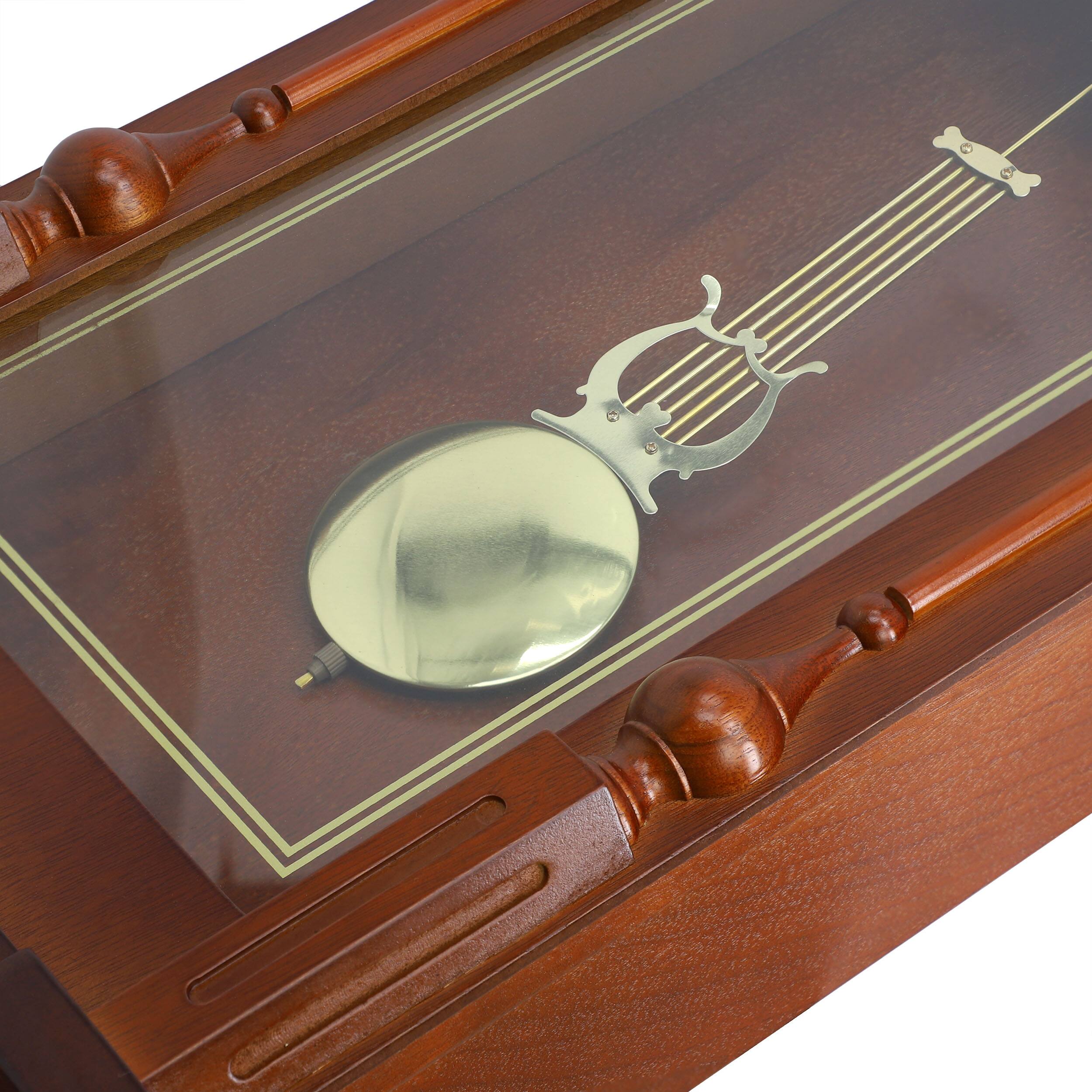 Alt View 2. Bedford Clock Collection - Bedford Clock Collection Grand 31 Inch Chiming Pendulum Wall Clock in Antique Mahogany Cherry Finish - Brown.