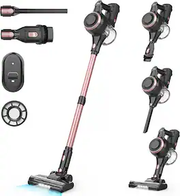 INSE - S22 Cordless Vacuum Cleaners for Home, 6 in 1 Lightweight Stick Vacuum with 45KPa Powerful Suction, Self-Standing - Rose Gold