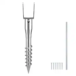 VEVOR - No Dig Ground Anchor, 1 Pack 3.94 x 2.76 x 27.56 in DIY Screw in Post Stake, Includes 6 Lag Bolts & a Rebar - Silver