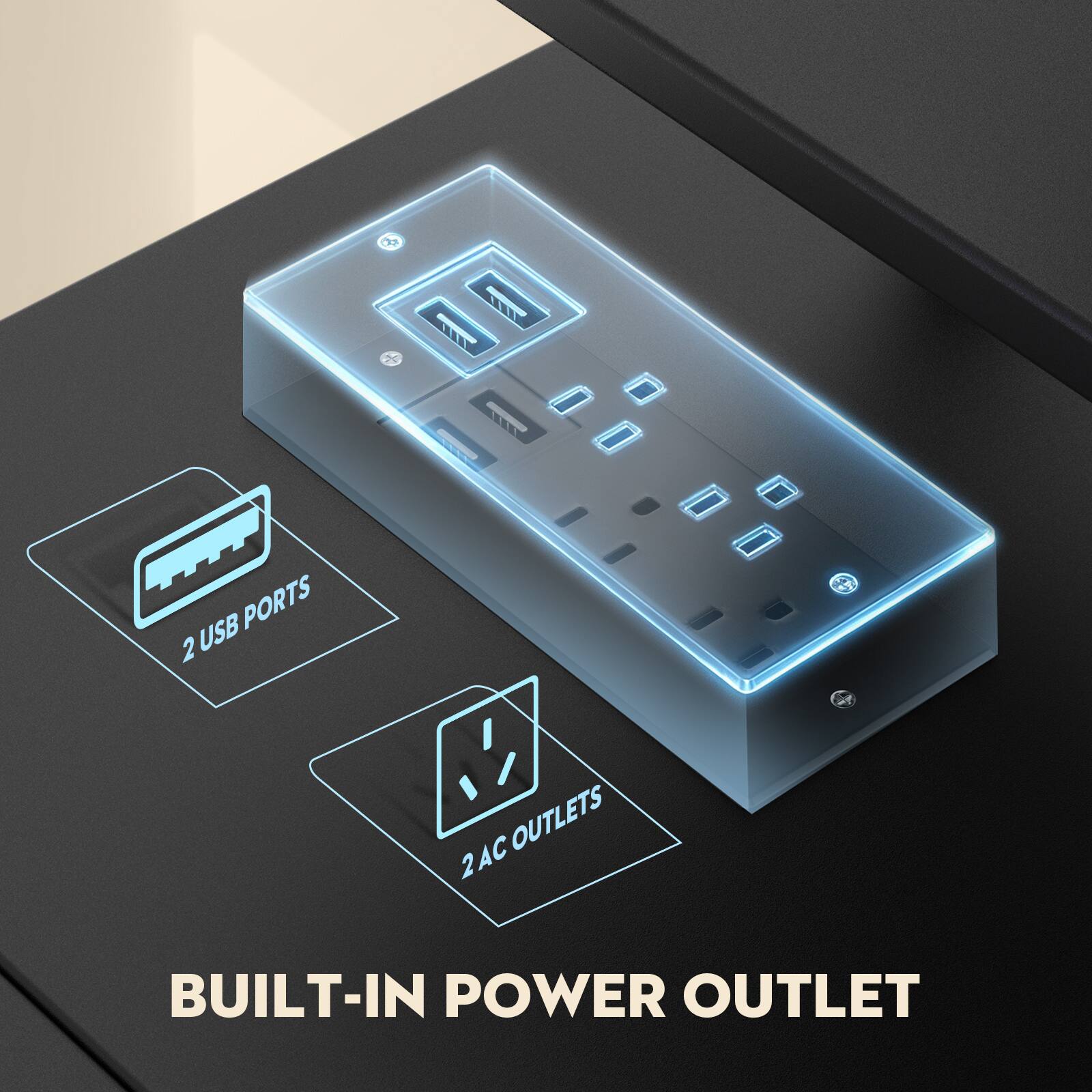 USB PORTS 2  
2 AC OUTLETS  
BUILT-IN POWER OUTLET