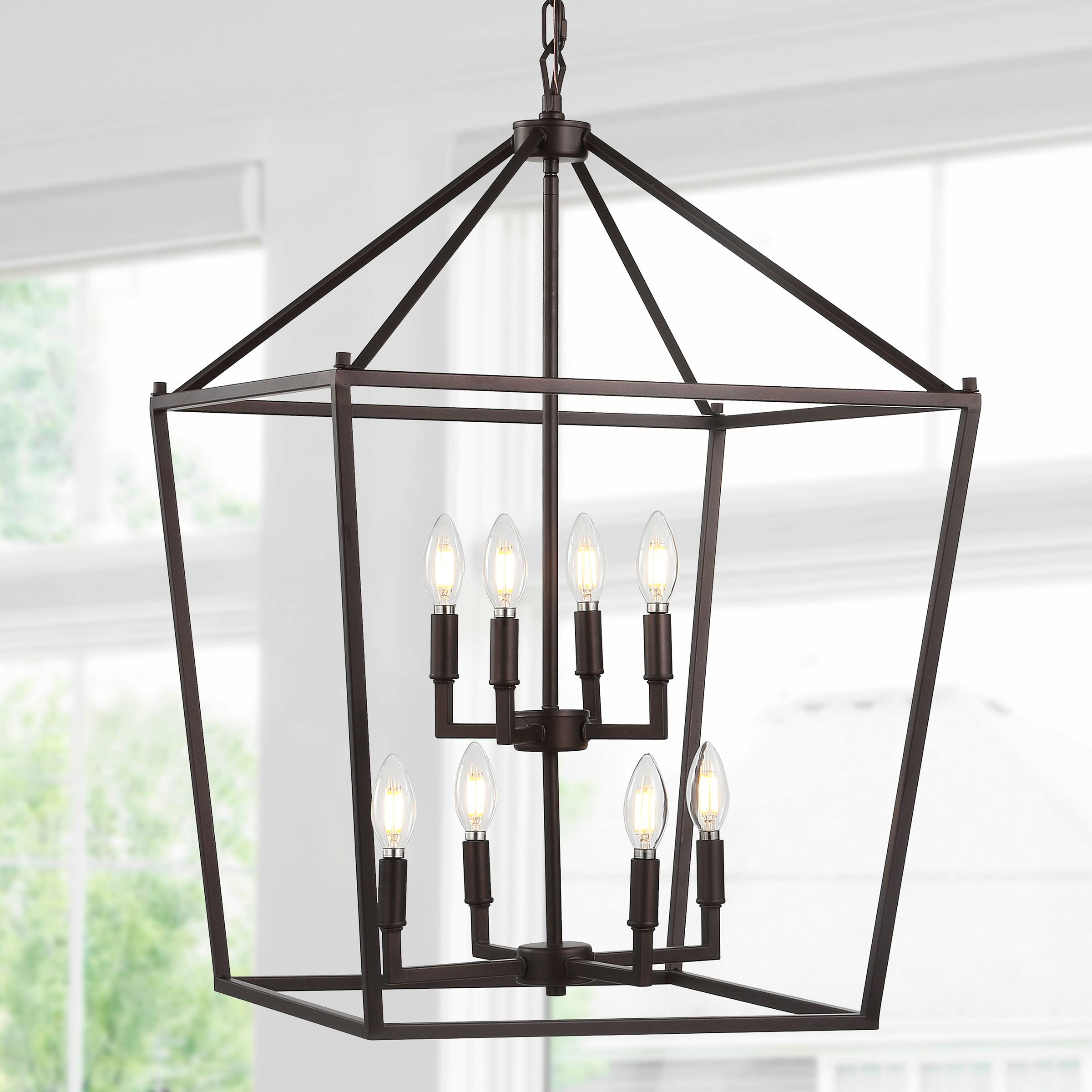 Alt View 1. Jonathan Y - Pagoda 20" 8-Light Classic Traditional Metal Cage Lantern LED Pendant, Oil Rubbed Bronze - Oil Rubbed Bronze.
