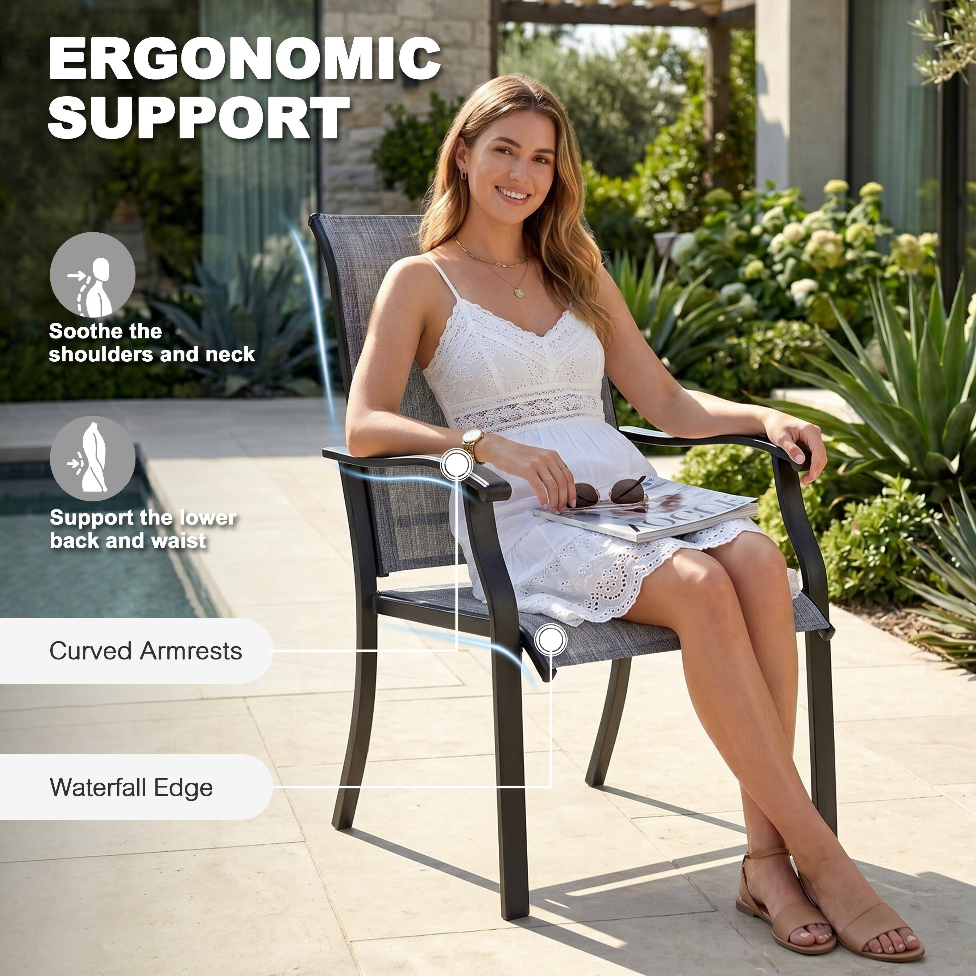 ERGONOMIC SUPPORT

- Soothe the shoulders and neck
- Support the lower back and waist
- Curved Armrests
- Waterfall Edge