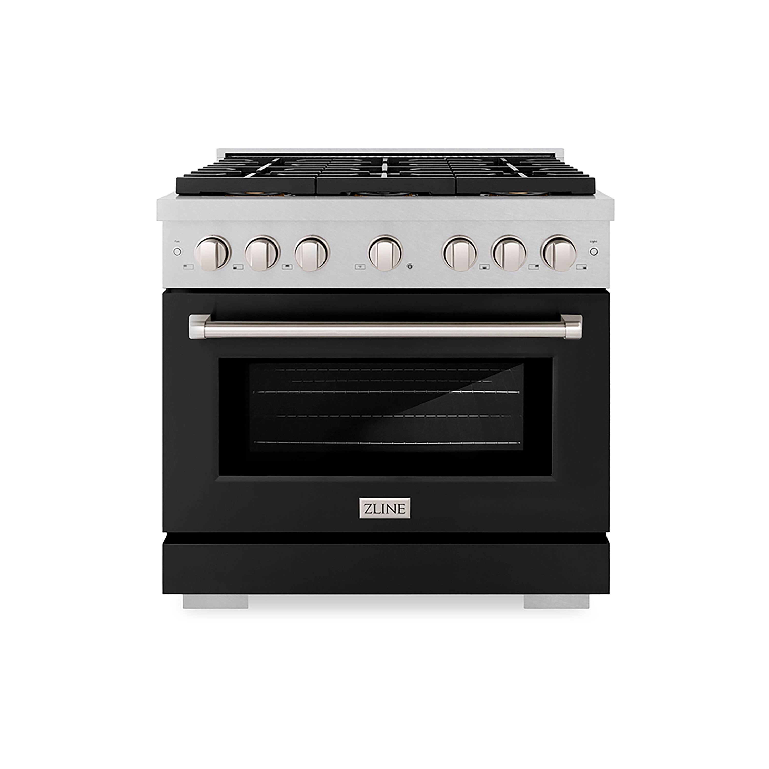 Front. ZLINE - 36 in. 5.2 cu. ft. Freestanding Paramount Gas DuoPro Range with Convection Oven in Satin Steel with Black Matte Door - Black Matte.