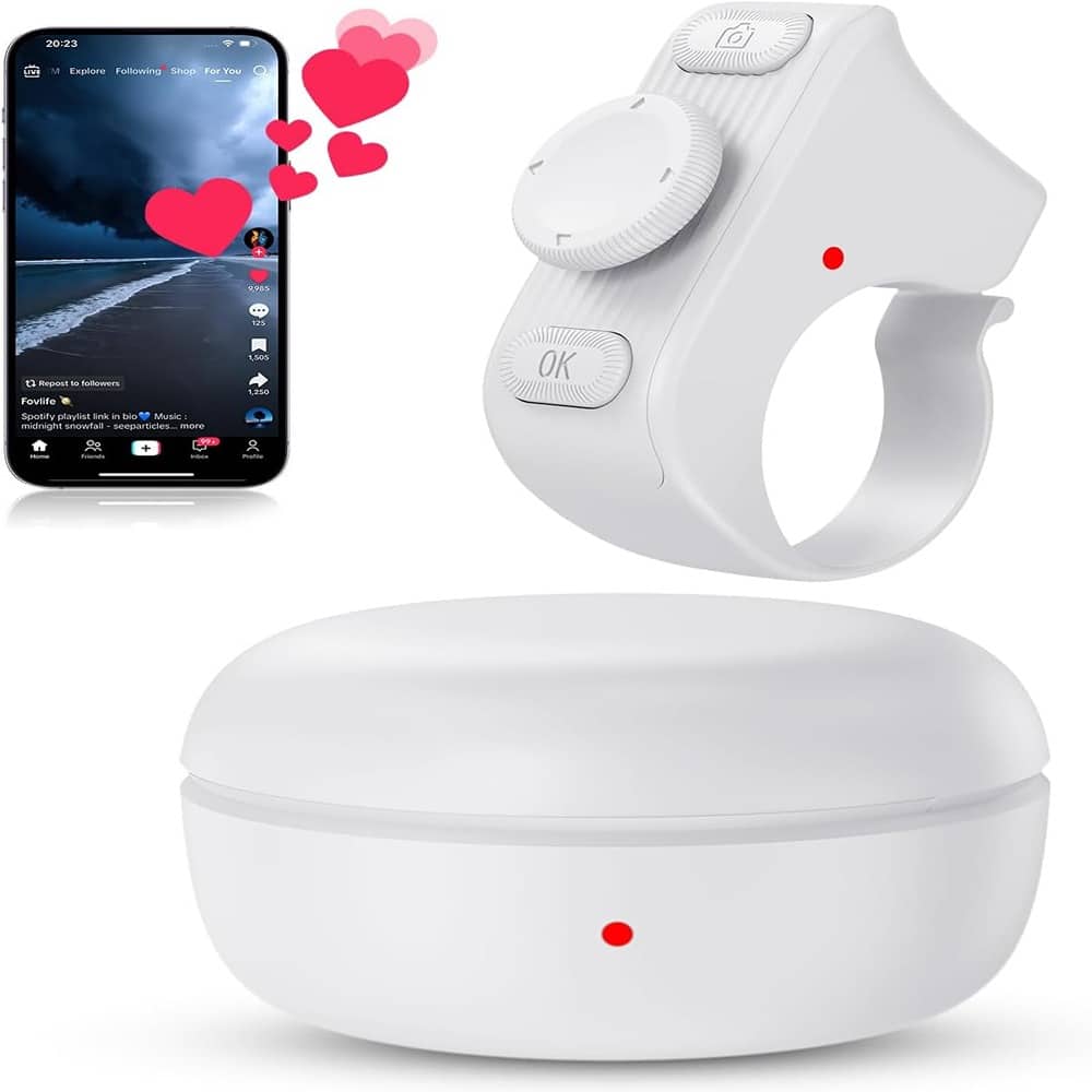 ACJPR - TikTok Scrolling Ring Remote, Camera Shutter, Bluetooth, White