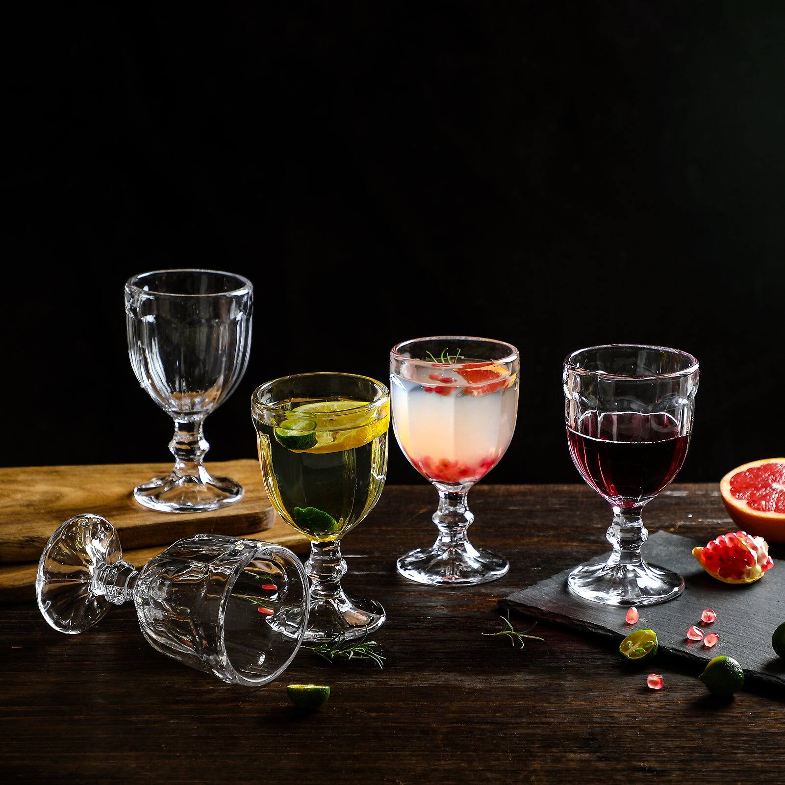 Back. BreeBe - Vintage Embossed Glass Goblet (10.2 oz. set of 6) - Clear.