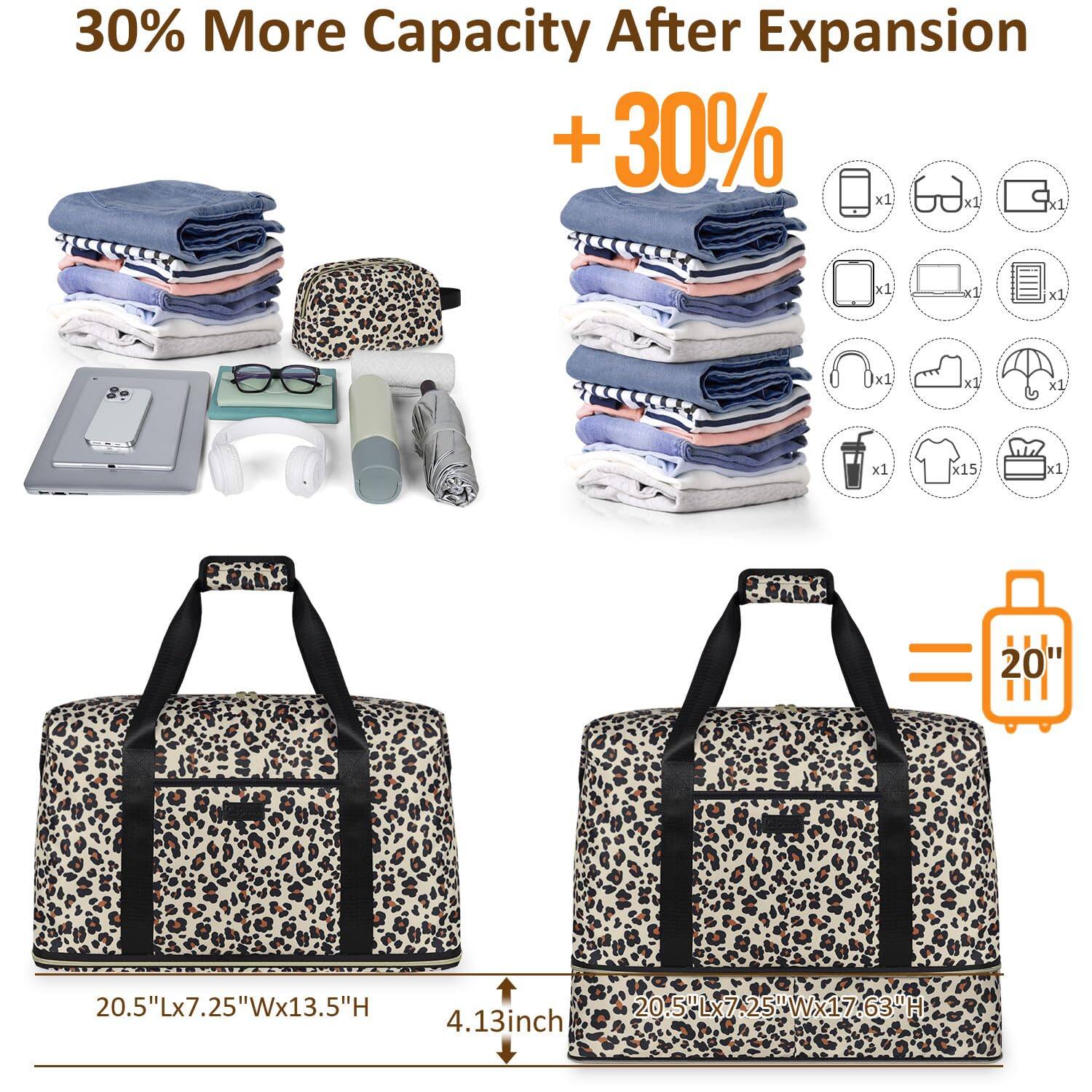 30% More Capacity After Expansion + 30%

20.5"L x 7.25"W x 13.5"H

4.13 inch

20.5"L x 7.25"W x 17.63"H

= 20"