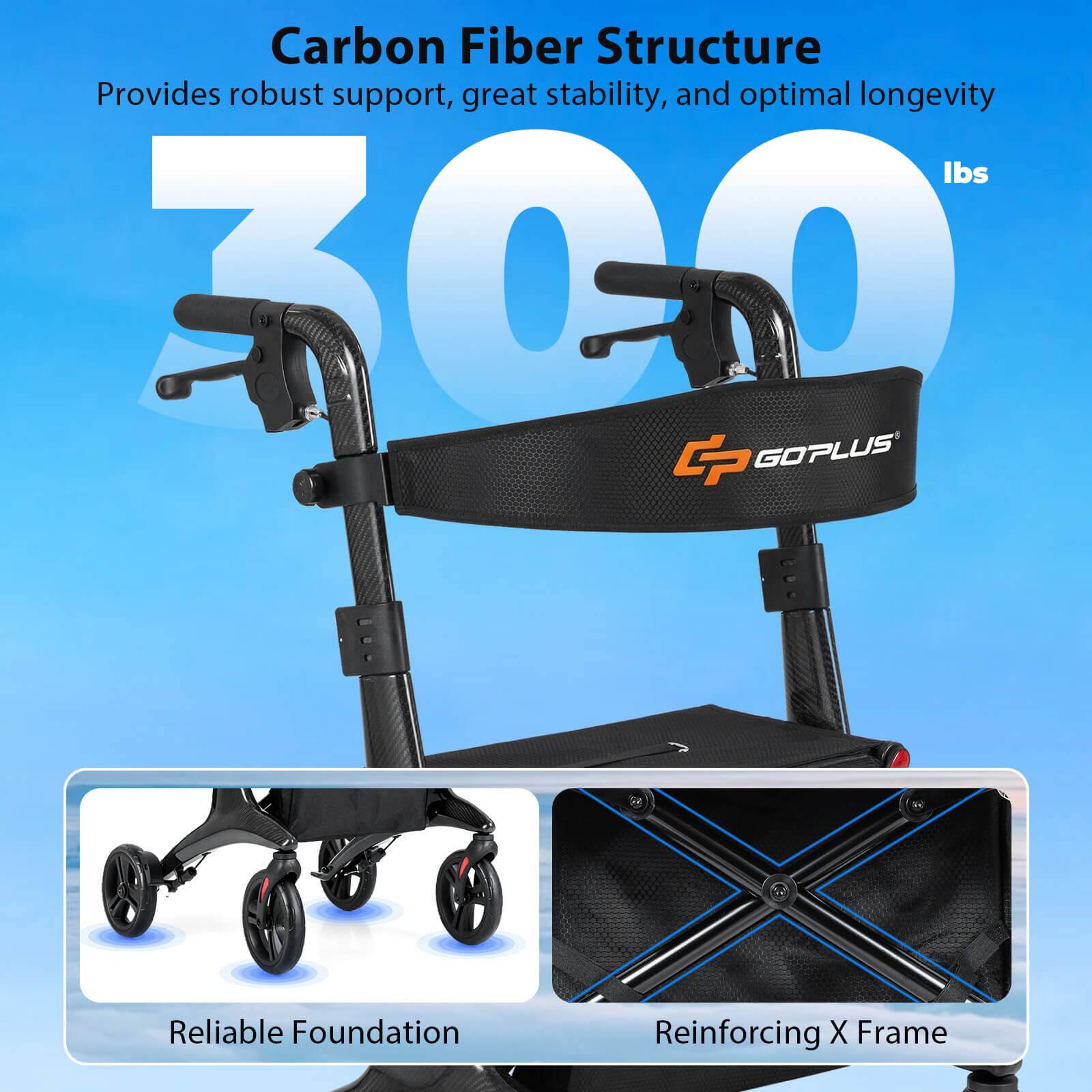 Carbon Fiber Structure  
Provides robust support, great stability, and optimal longevity  

300 lbs  

Reliable Foundation  
Reinforcing X Frame