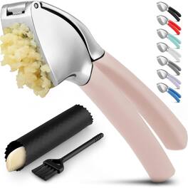 Zulay Kitchen - Garlic Press Mincer with Peeler and Brush - Light Pink