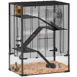 Pawhut - Tier Hamster Cage with Deep Tempered Glass Bottom, Running Wheel, Hut, Water Bottle, Food Dish