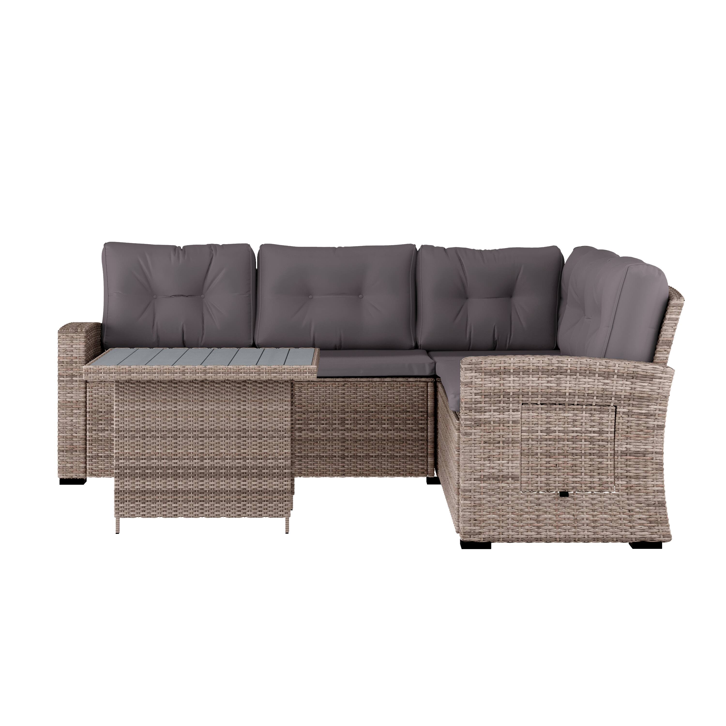 Alt View 9. Emma + Oliver - Indoor/Outdoor Dining Table/L-Shaped Sofa Conversation Set - Gray Cushions/Gray Frame.