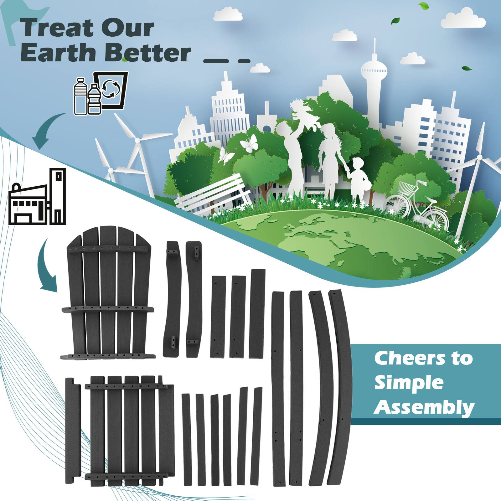 Treat Our Earth Better  
Cheers to Simple Assembly