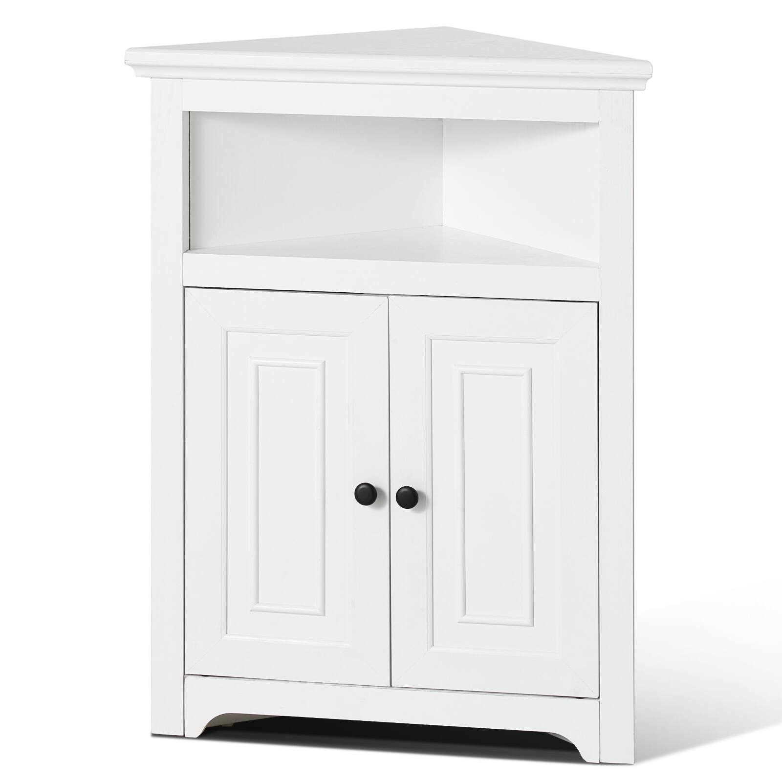 VEVOR - 32" Corner Storage Cabinet, 3 Tiers Small Storage Cabinet with 2 Wooden Doors & Adjustable Shelves - White