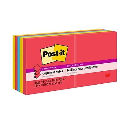 Post-it  
SUPER STICKY  
SUPER COLLANTS  
dispenser notes  
feuilles pour distributeur  
10 EA x 90 EA = TOTAL 900 EA  
3 IN x 3 IN (76 mm x 76 mm)  
3M