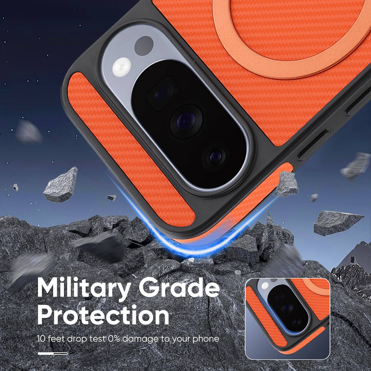 Military Grade Protection  
10 feet drop test 0% damage to your phone