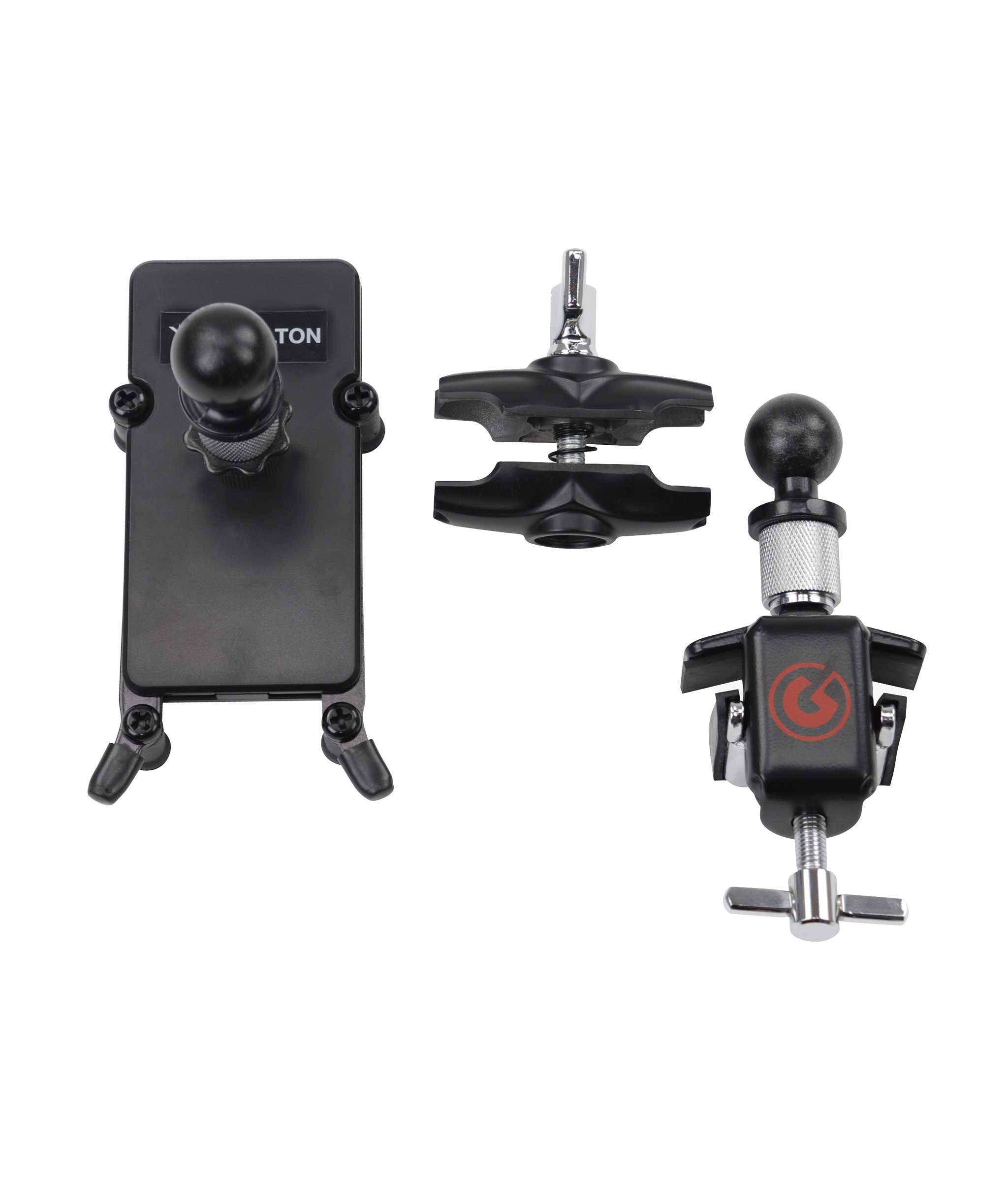 Back. Gibraltar Hardware - Dual Adjust Smartphone Bass Drum Hoop Mount, Secure, Adjustable with Angle Placement, Accommodates most Phones - Black.