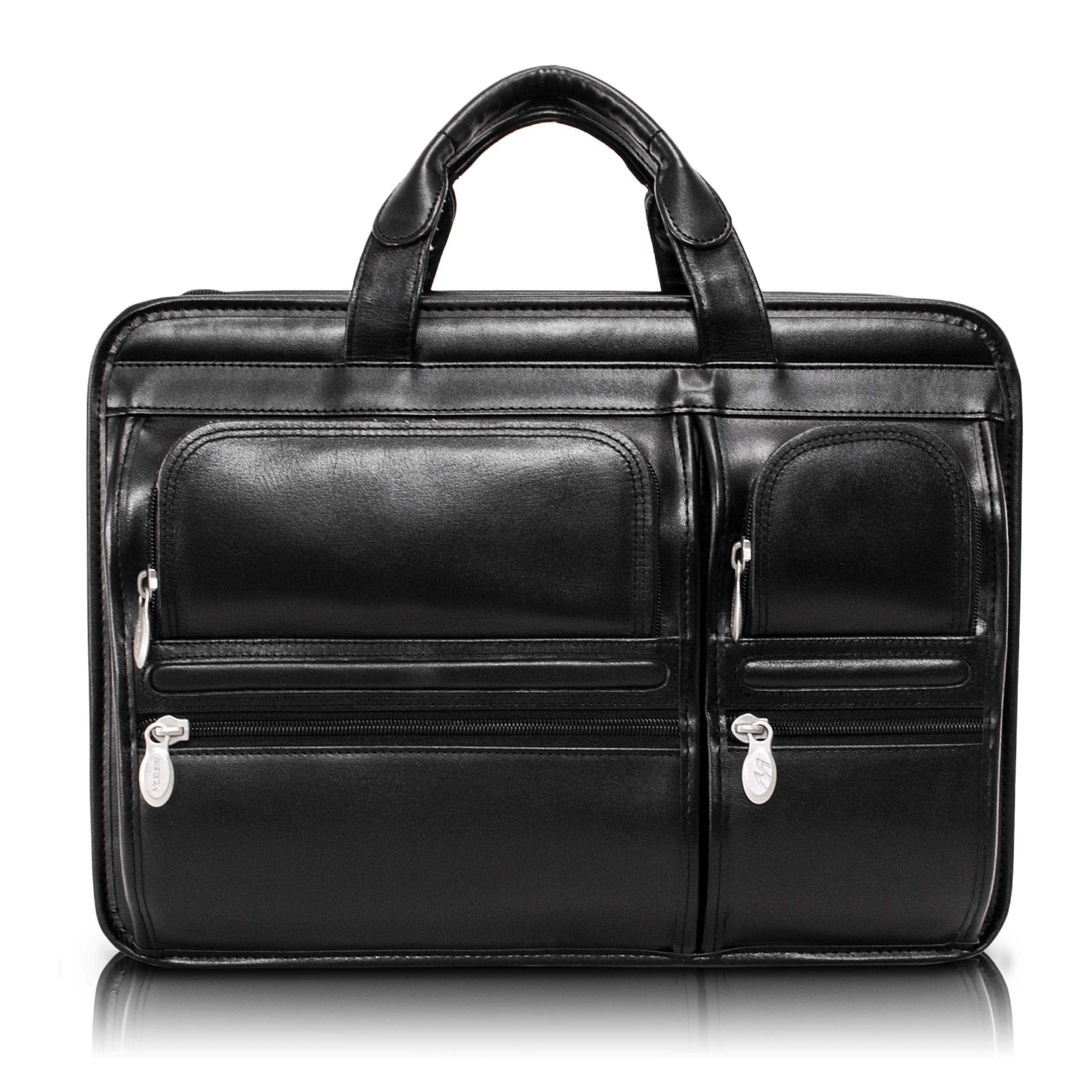 McKleinUSA - 15-Inch Laptop Briefcase Top Grain Cowhide Leather Double Compartment P Series HUBBARD - Black