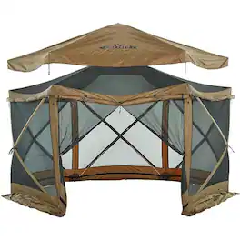 Hike Crew - 13’ x 13’ Screened Roof Pop Up Gazebo Tent, 6-Side Outdoor Camping Canopy Shelter - Brown