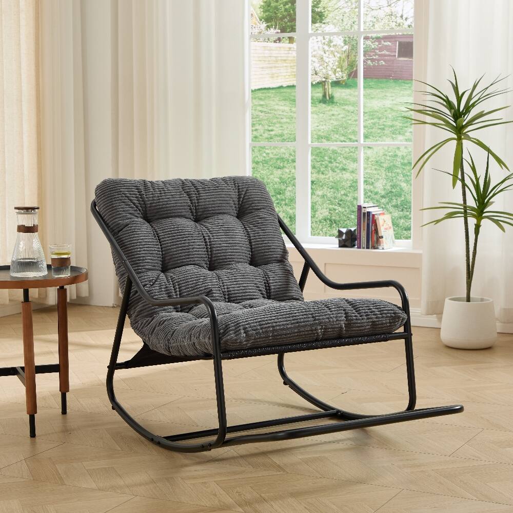 Left. Loheer - Loheer Outdoor Rocking Chair with Thick Grey Cushion Modern Metal Frame Patio Seating for Adults Living Room Bedroom - Grey.