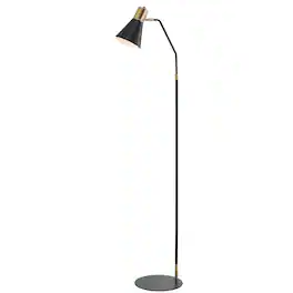 Jonathan Y - Apollo 61" Modern Metal LED Task Floor Lamp - Black/Brass Gold