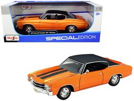 1971 Chevrolet Chevelle SS 454 Sport Top and Black Stripes 1/18 Diecast Model Car by Maisto - Orange Metallic with Black