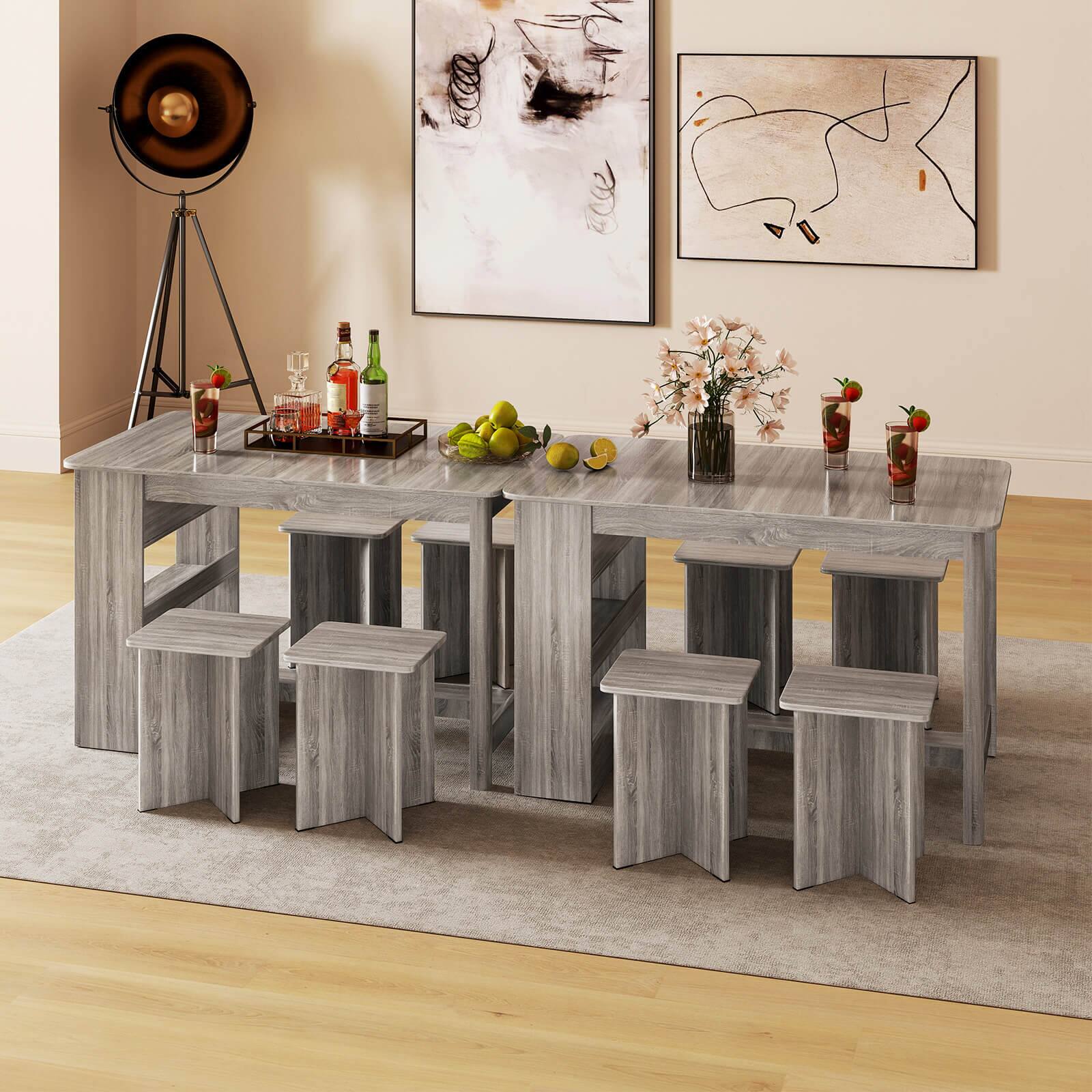 Alt View 4. Costway - Costway 5 PCS Dining Table Set with Storage Shelf Rectangular Kitchen Table with 4 Stools - Gray.