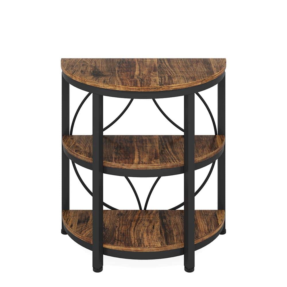 Kadyn - Sofa Side End Table, End Table, Couch Table,Half-Round End Table, 3-Tier Narrow Side Table with Metal Frame - Brown