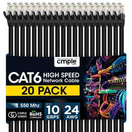 Cmple.com - Cmple - 20 Pack Cat6 Ethernet Cable 7 ft Cat 6 Network Cables, RJ45, 10Gbps LAN Patch Cord 550Mhz Cat 6 Wire - Black