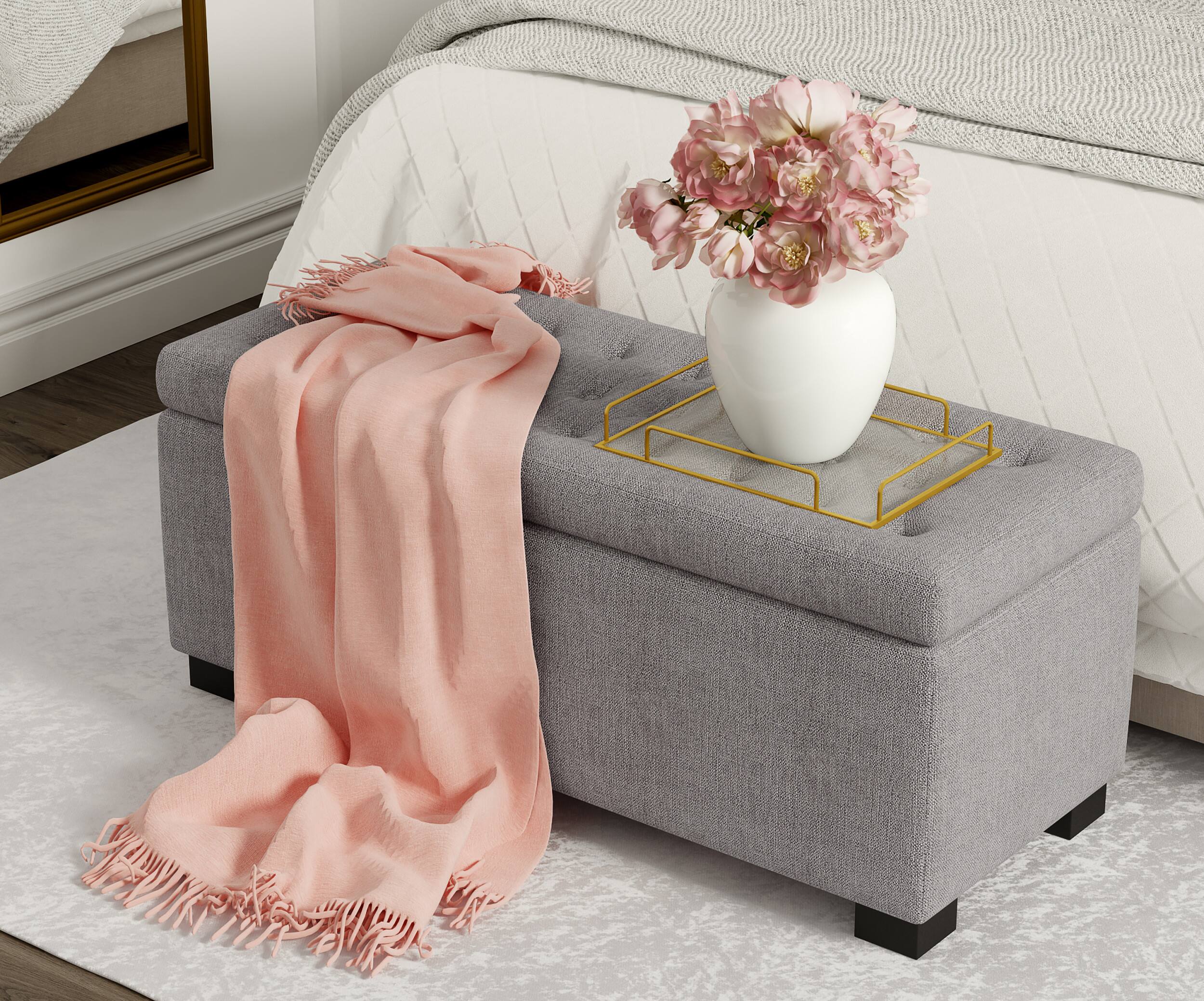 Angle. Adore Decor - Arlo Upholstered Storage Bench - Gray.