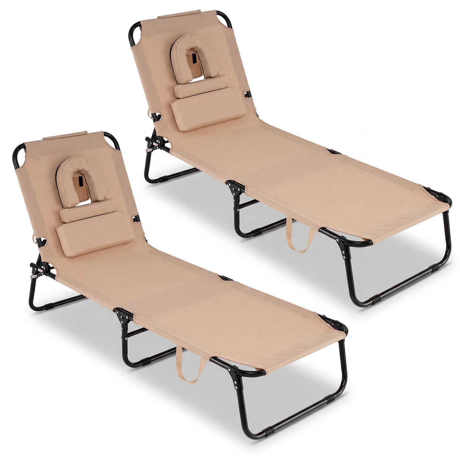 Gymax - 2PCS Folding Beach Sun Lounger w/Face Hole Removable Pillows 4-Position Backrest Sand - Beige price history on PriceWatchPro