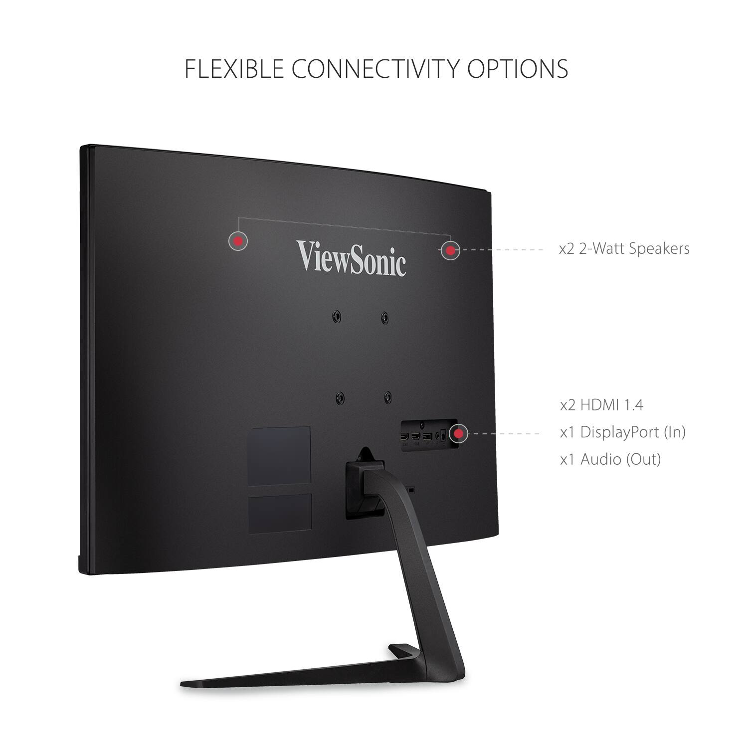 FLEXIBLE CONNECTIVITY OPTIONS ViewSonic x2 2-Watt Speakers x2 HDMI 1.4 x1 DisplayPort (In) x1 Audio (Out)