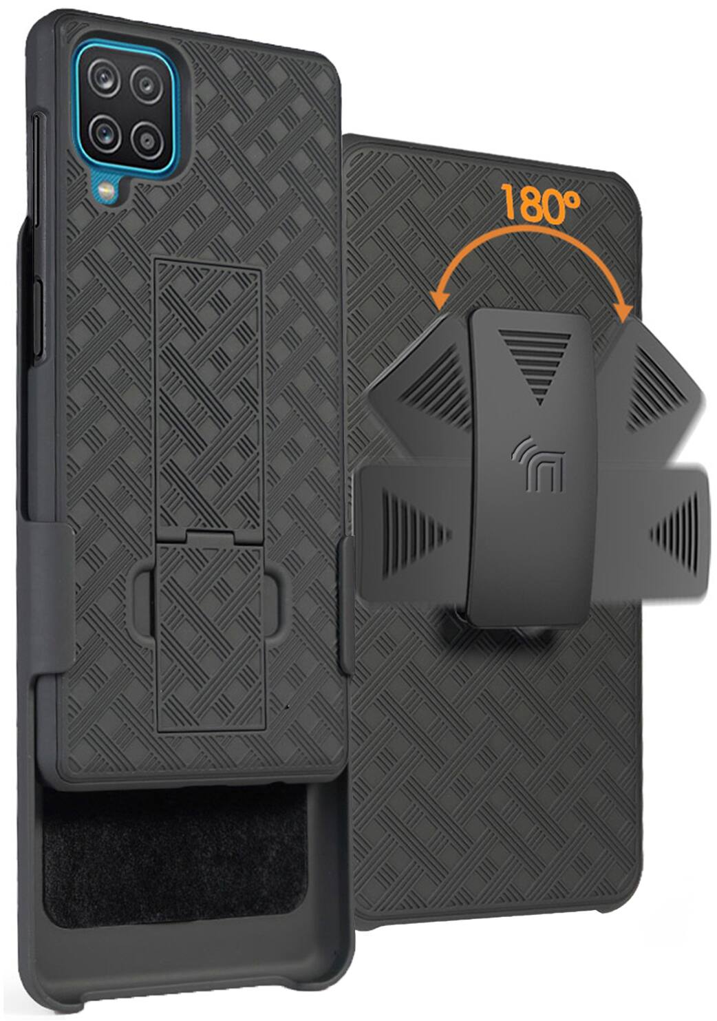 Front. Nakedcellphone - Case with Stand and Belt Clip Holster for Samsung Galaxy A12 5G - Black.