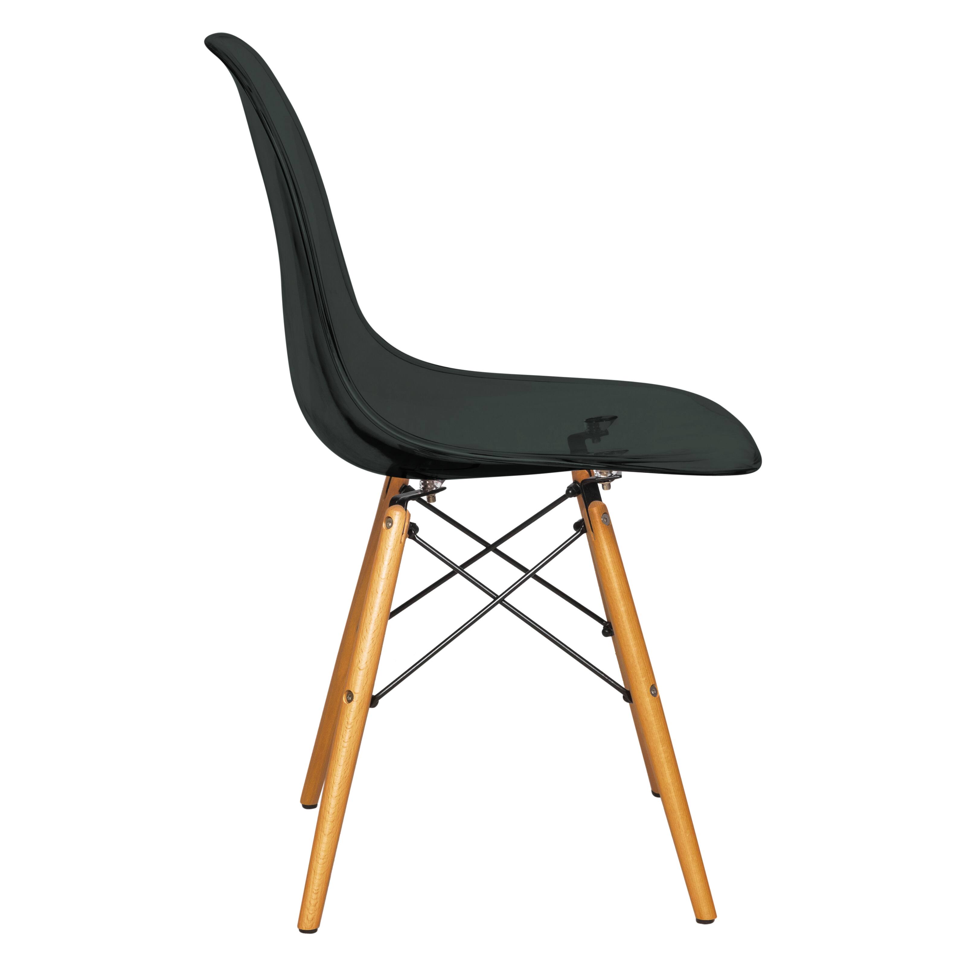 Alt View 1. LeisureMod - Dover 4-PCS Modern ABS Plastic Dining Chair - Wood Dowel Legs Accent Chair - Transparent Black.