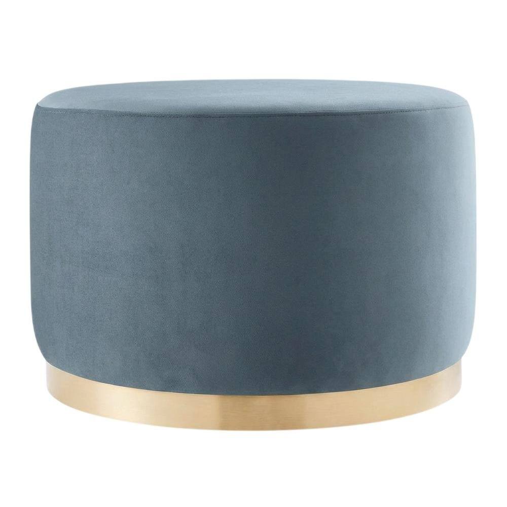 Back. Outdoor Escape - Velvet Upholstered Ottoman with Performance Finish for Outdoor Use - Blue.