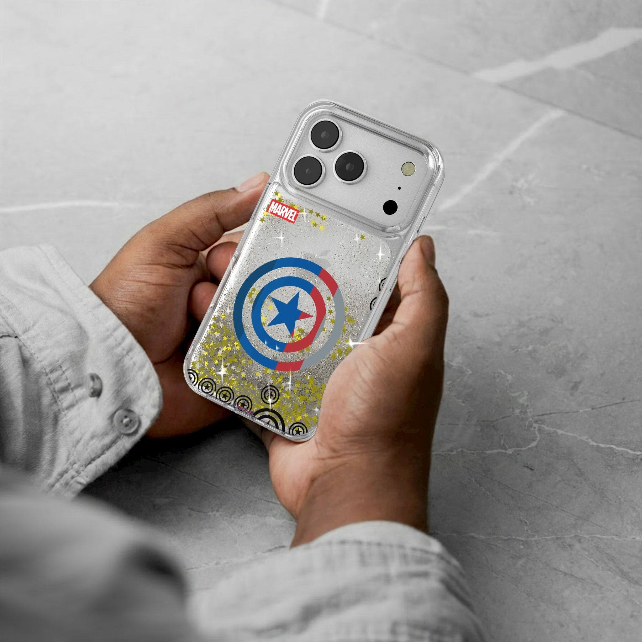 Alt View 1. Keyscaper - Marvel Sigil Glitter Phone Case - Apple iPhone 17 Pro - Captain America.